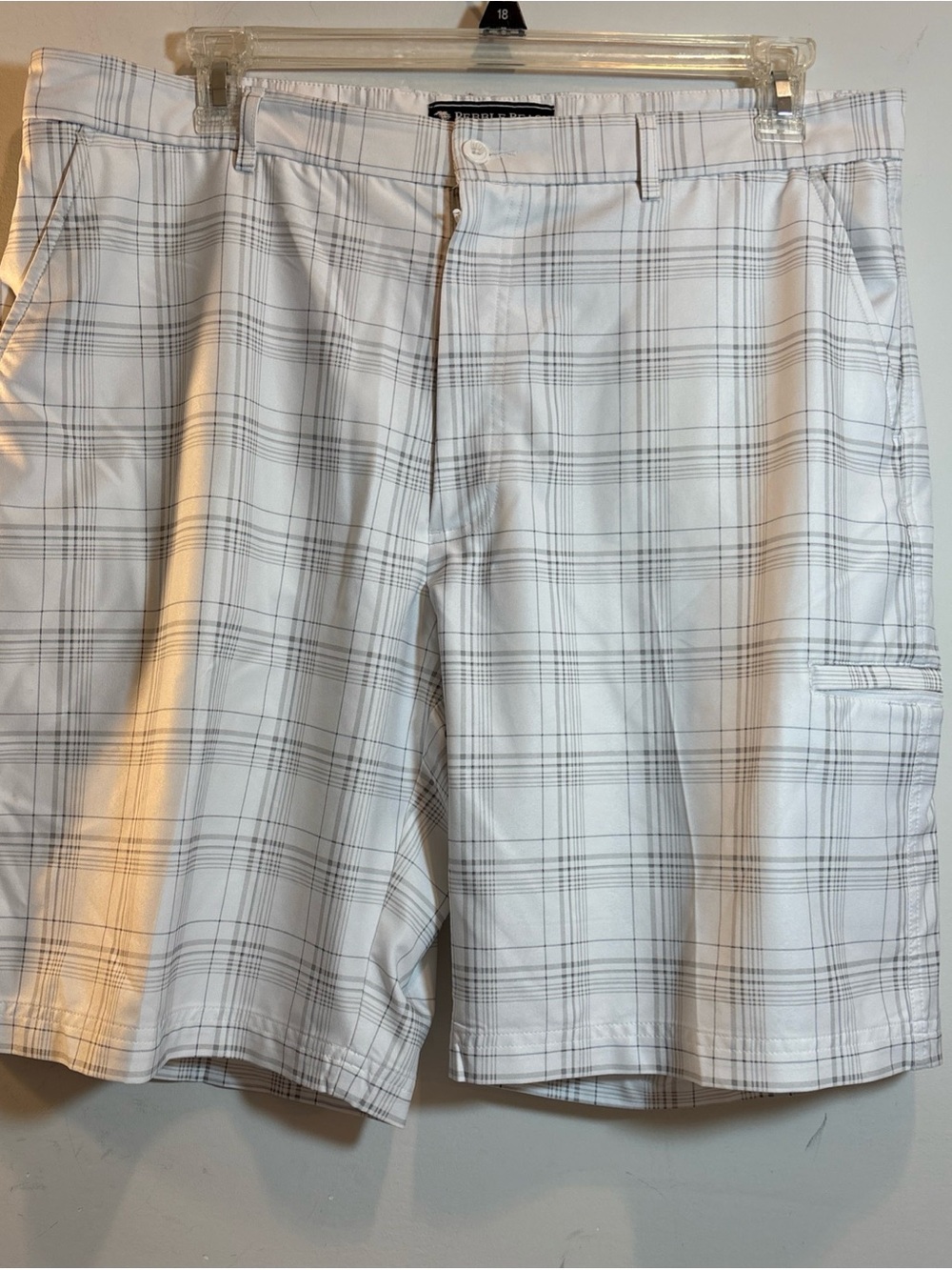 Pebble Beach Performance Men's White Plaid Golf Shorts   667
